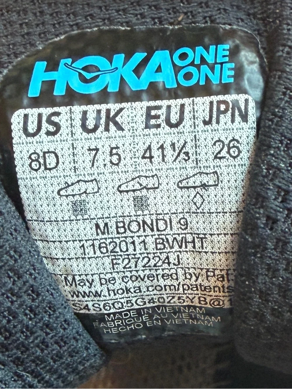 Hoka One One Black and White Mens 8 Womens 9.5